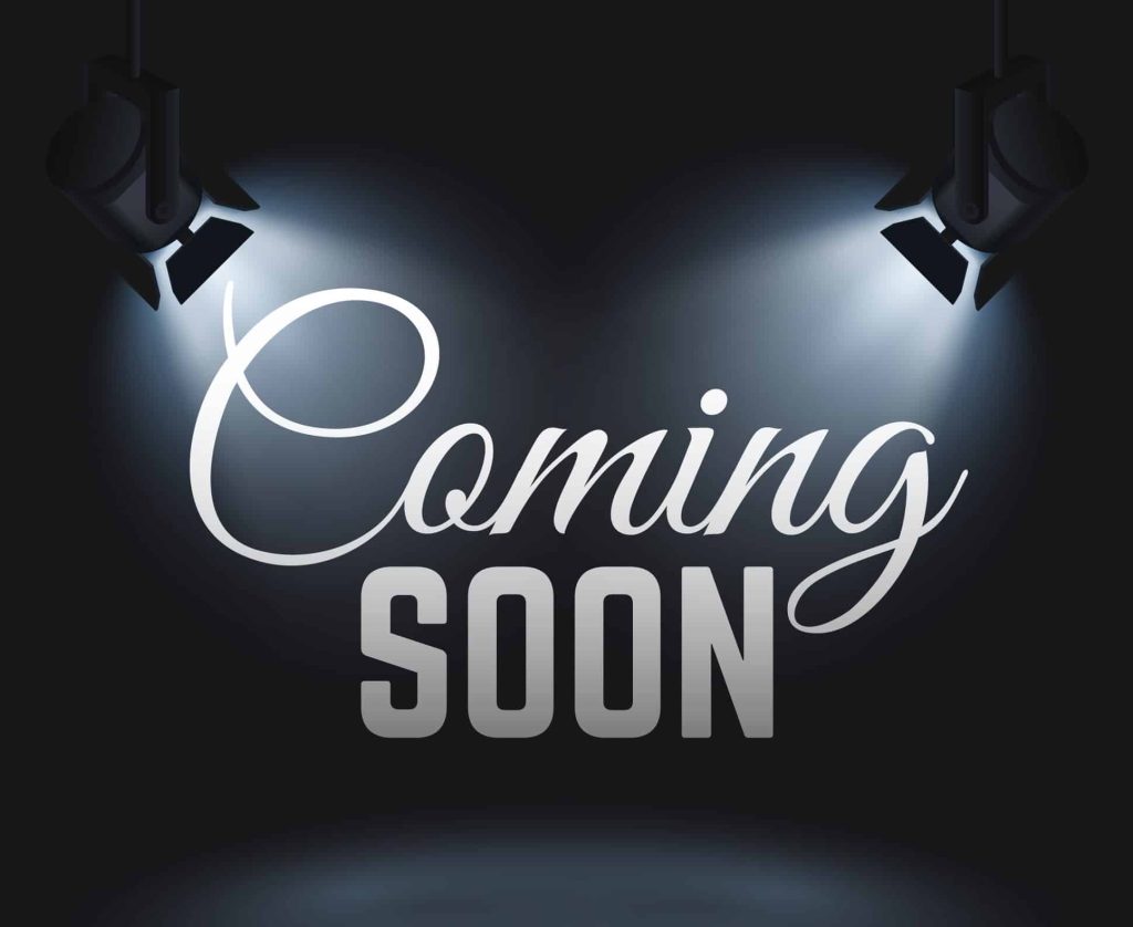 Coming soon vector mystery retail concept with spotlights on stage. Promotion banner coming soon, illustration of illuminated text coming soon